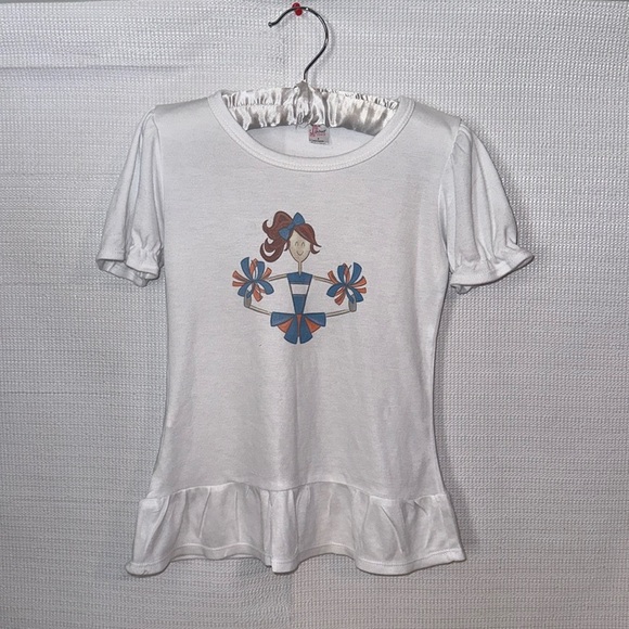 Laughing Girraffe Other - LAUGHING GIRAFFE Short Sleeve Ruffle Tshirt Cheerleader Applique Girls Size S/7